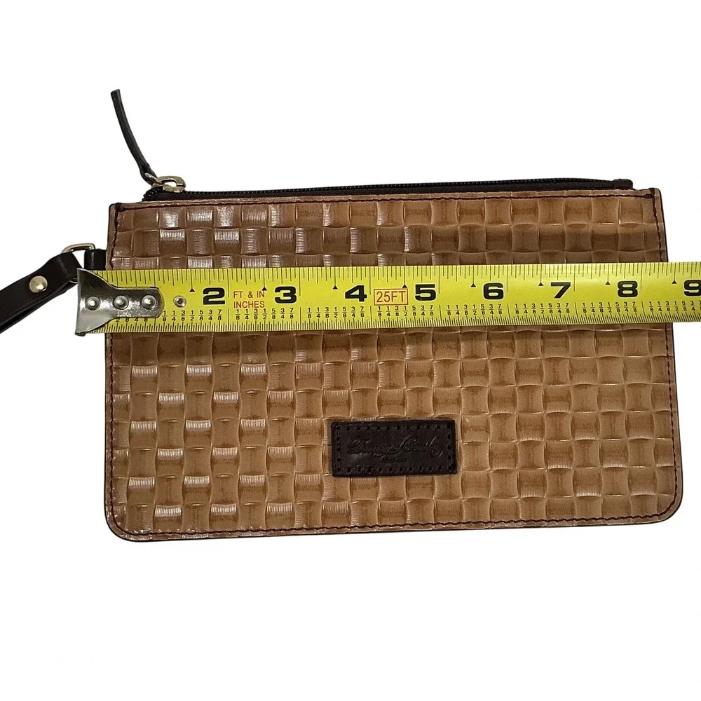 Dooney & Bourke Tan Embossed‎ Woven Leather Wristlet Clutch Bag Brown Trim